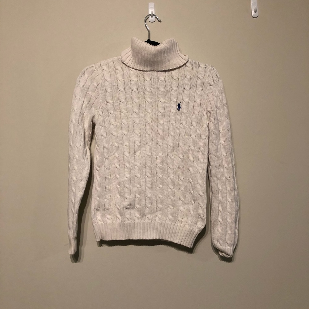 White Ralph Lauren Cable-knit Turtle Neck